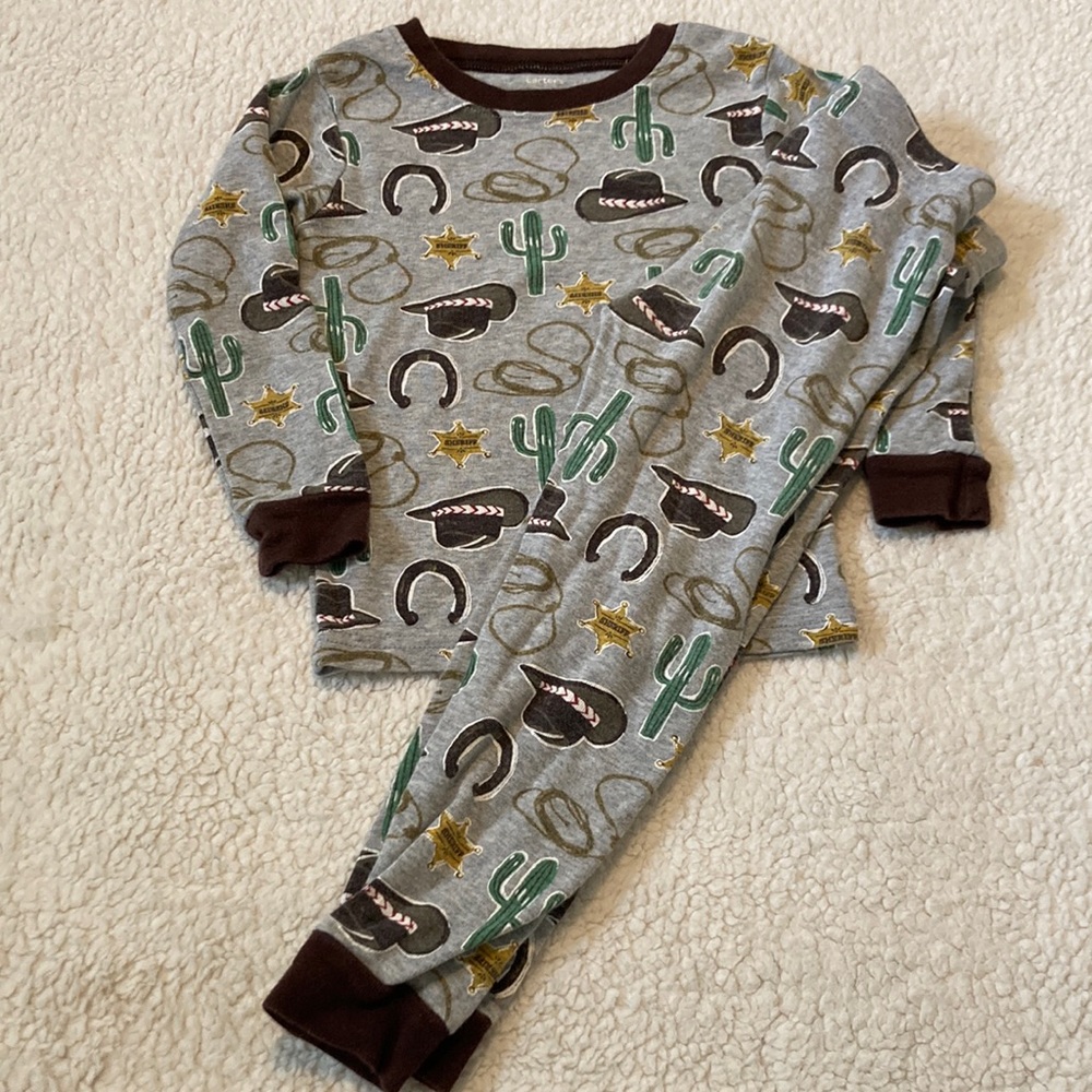 Carter’s Cowboy Sheriff 2 piece gray & brown cotton pajamas Size 3T